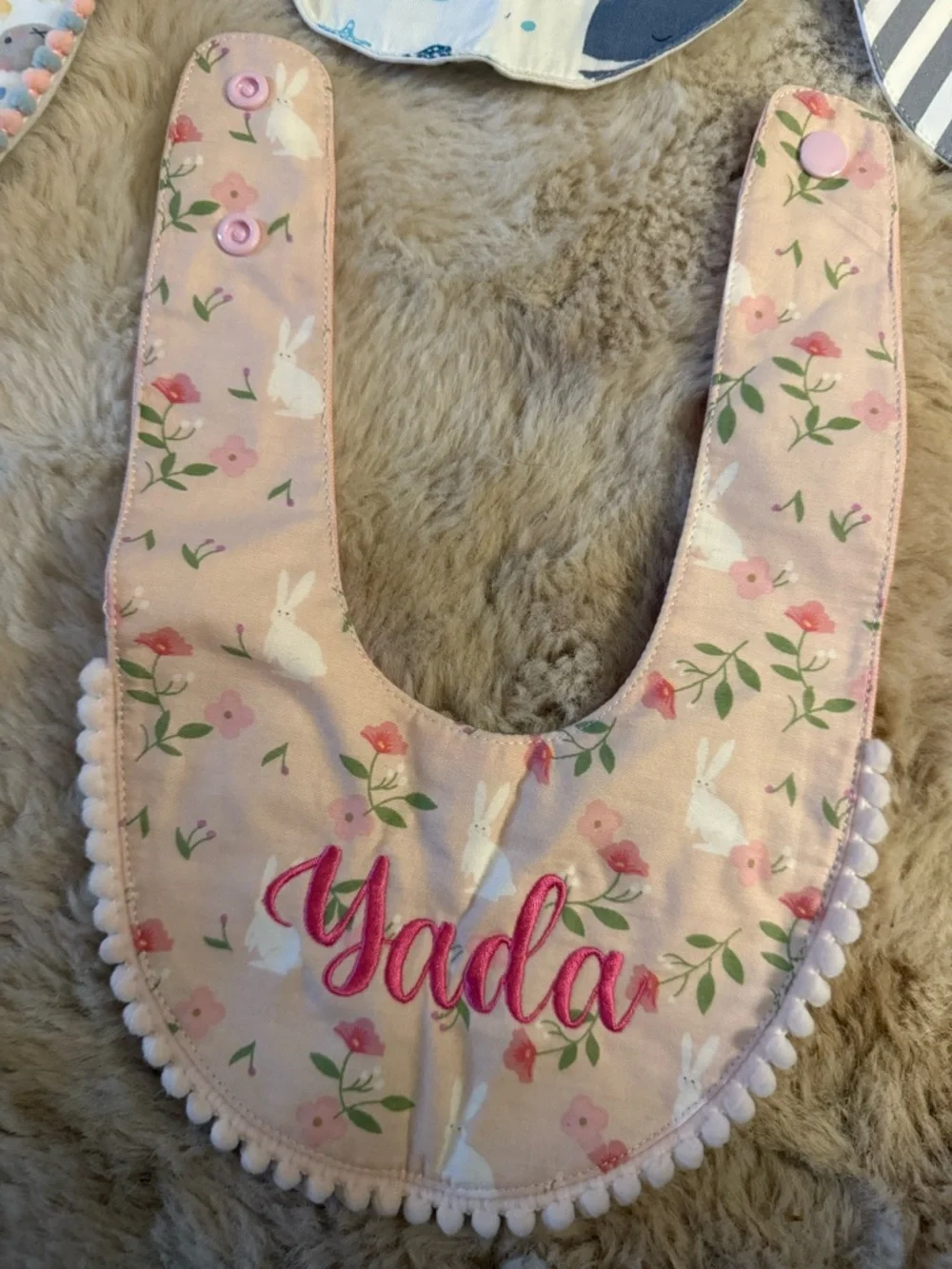 Personalized Kids Bib - Assorted Pink, Blue, White & Gray